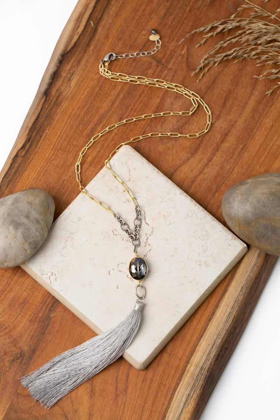 Silver & Gold Silk Tassel Necklace N72