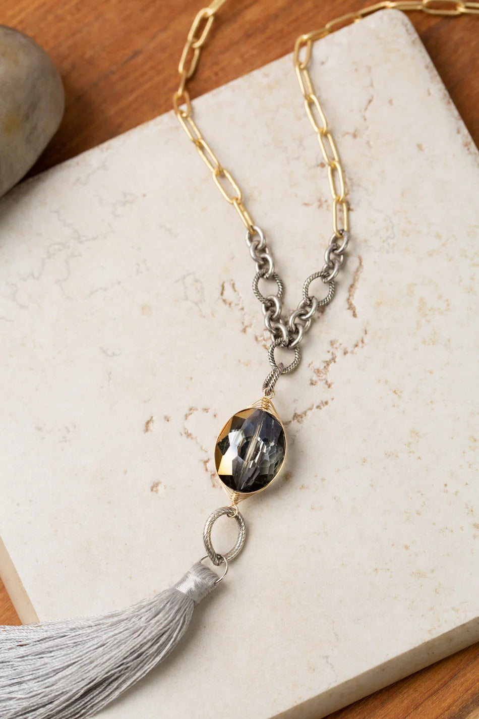 Silver & Gold Silk Tassel Necklace N72