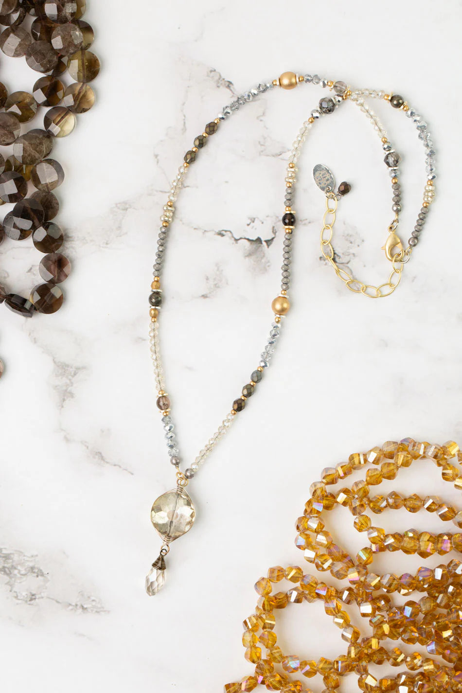 Silver & Gold Crystal Collage Necklace N088-2