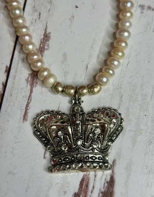 Crystal Crown Pendant Necklace - Vintage Vault Boutique