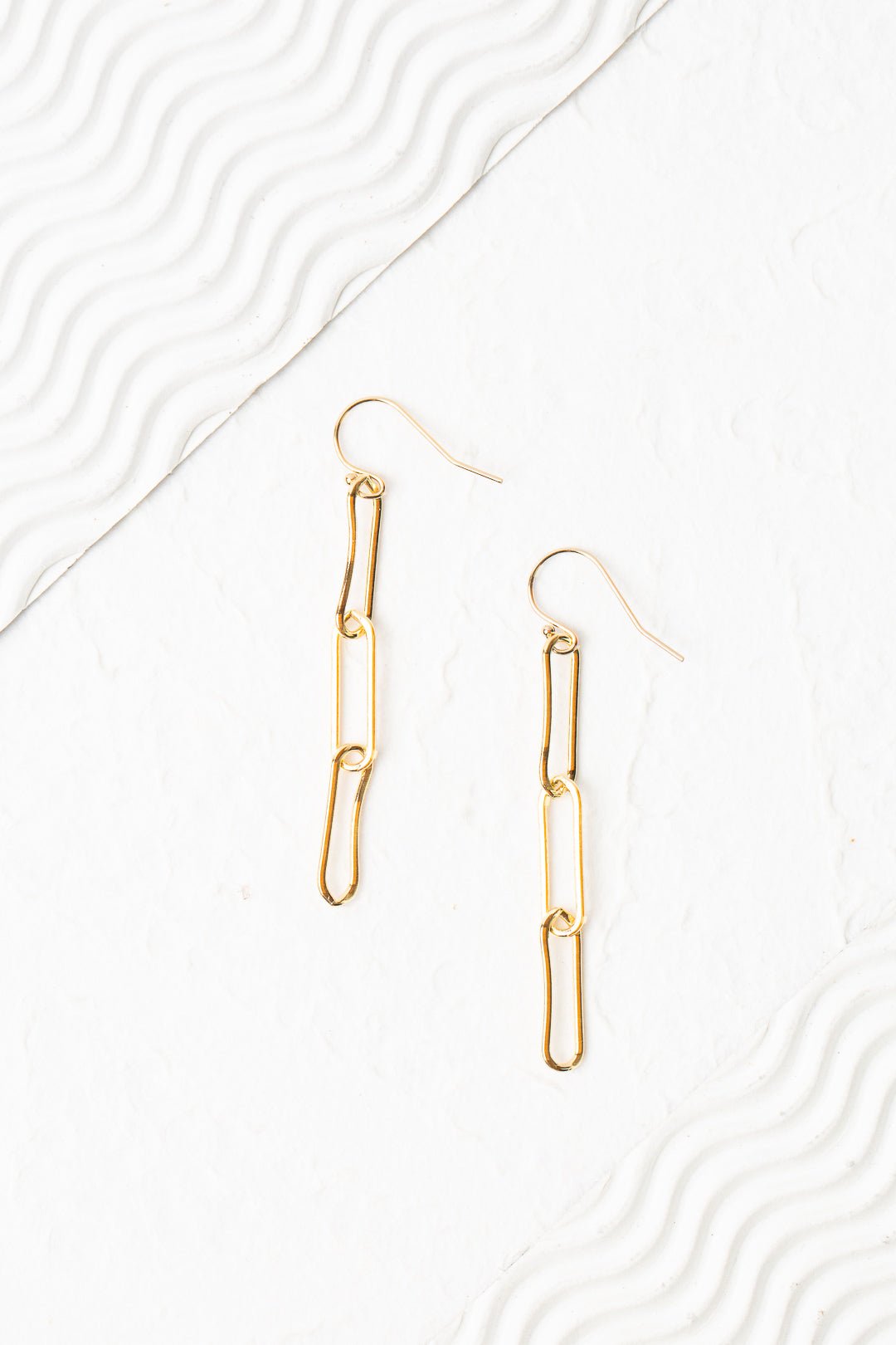 Simplicity Gold Long Paperclip Earrings E003 - Vintage Vault Boutique
