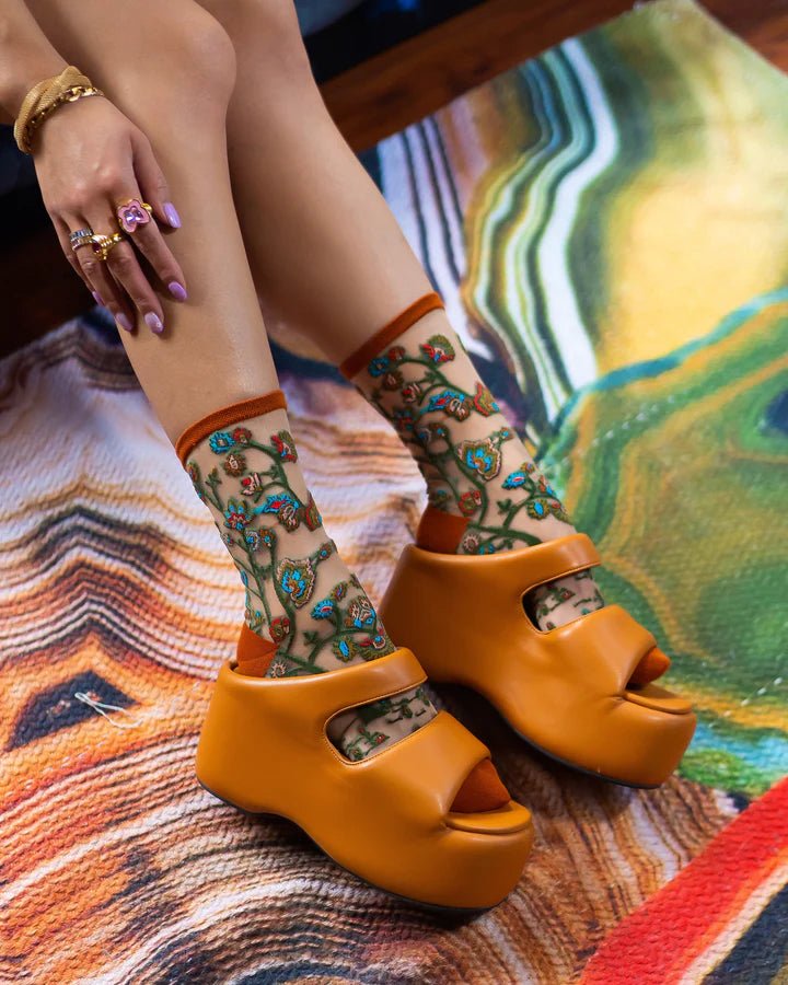 Tree of Life Sheer Crew Sock - Vintage Vault Boutique