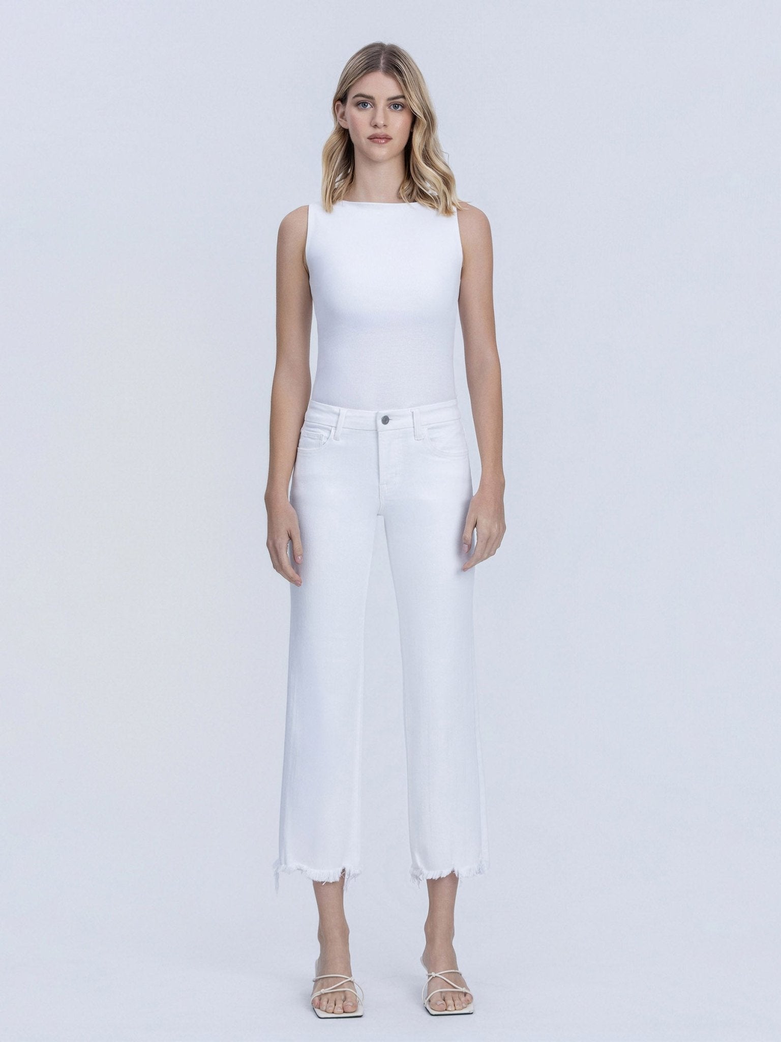 Mid Rise Uneven Hem Crop Jeans - Vintage Vault Boutique
