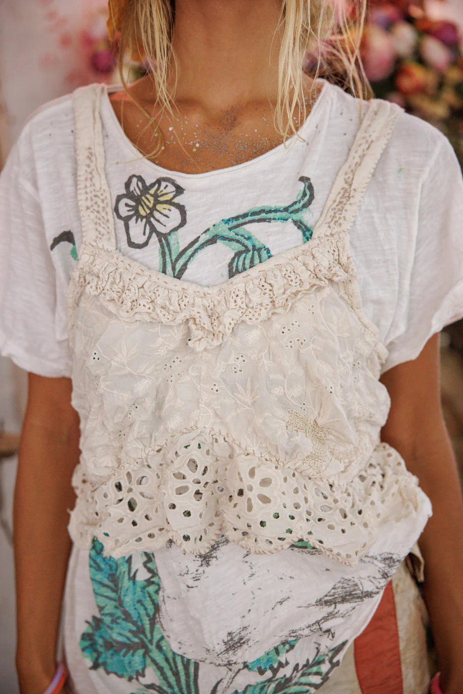 Tank 402 Olive Eyelet Ruffle Cami Moonlight