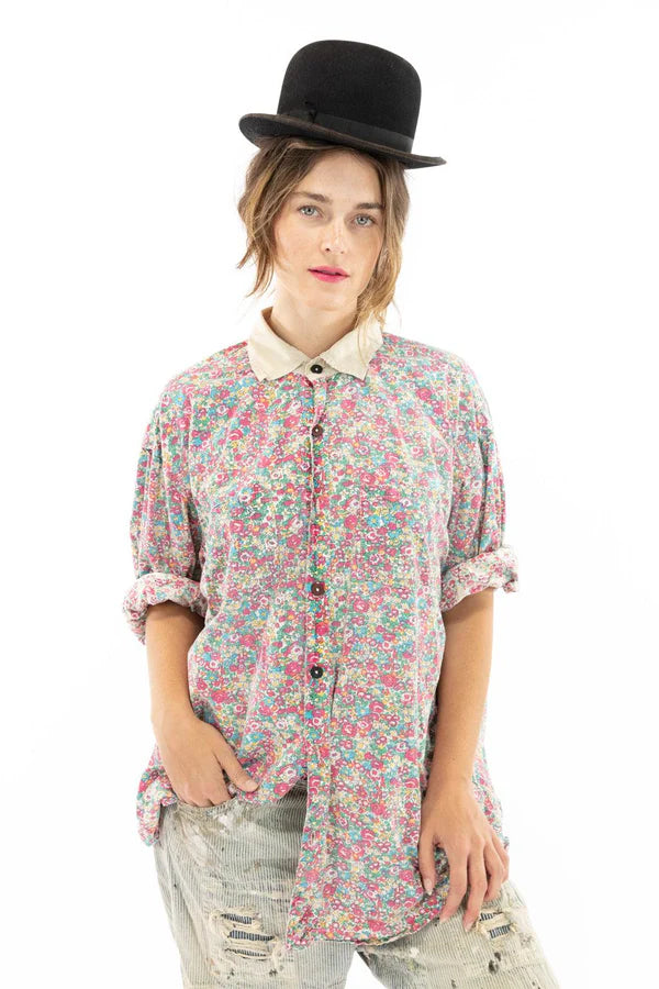 Top 1040 Floral Boyfriend Shirt Clover