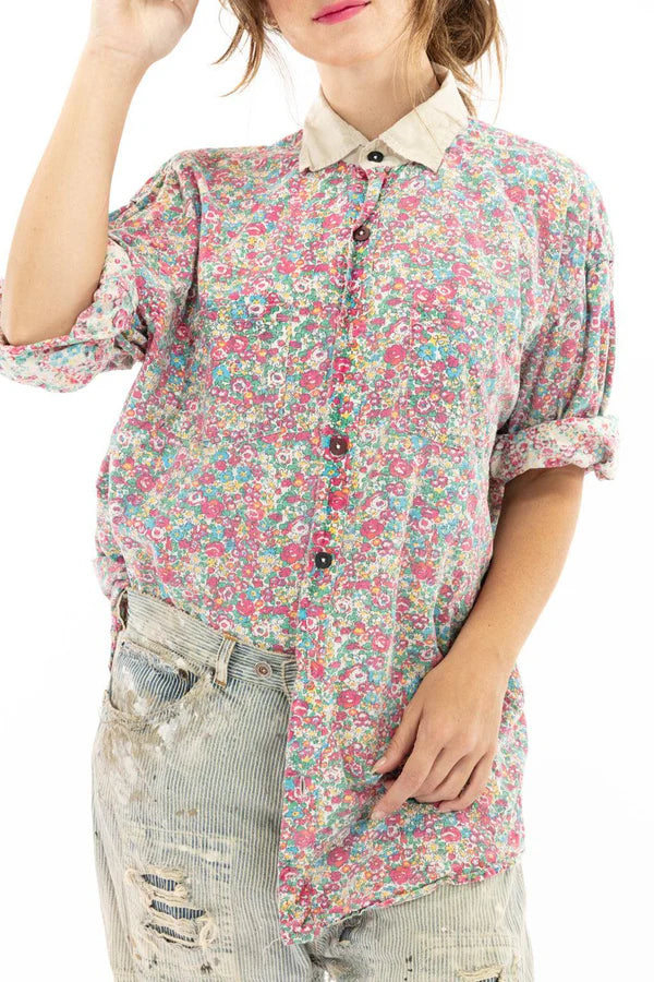 Top 1040 Floral Boyfriend Shirt Clover
