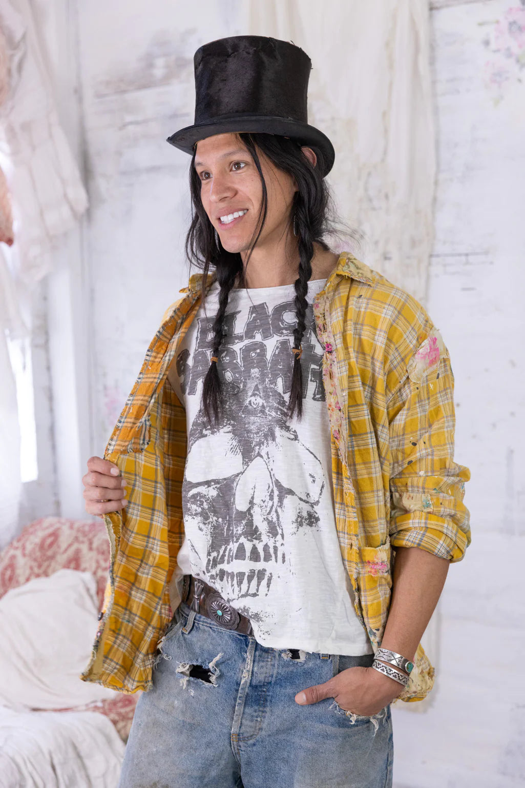 Top 1563 Boyfriend Workshirt Sunshine Plaid