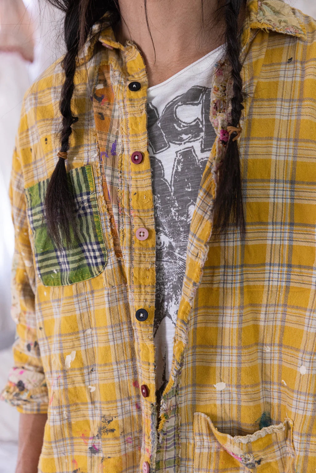 Top 1563 Boyfriend Workshirt Sunshine Plaid