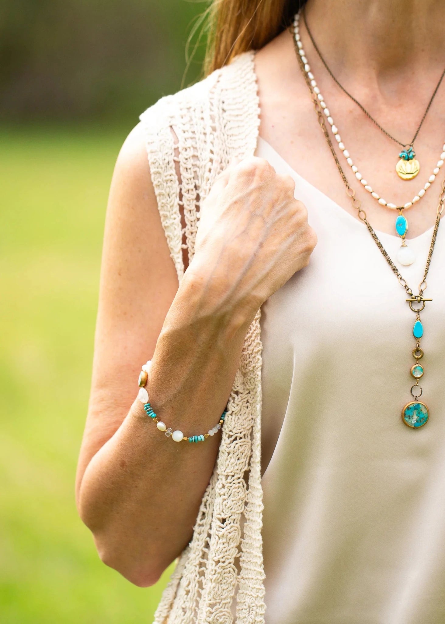 Transcend Pearl Moonstone Bracelet B009 - Vintage Vault Boutique