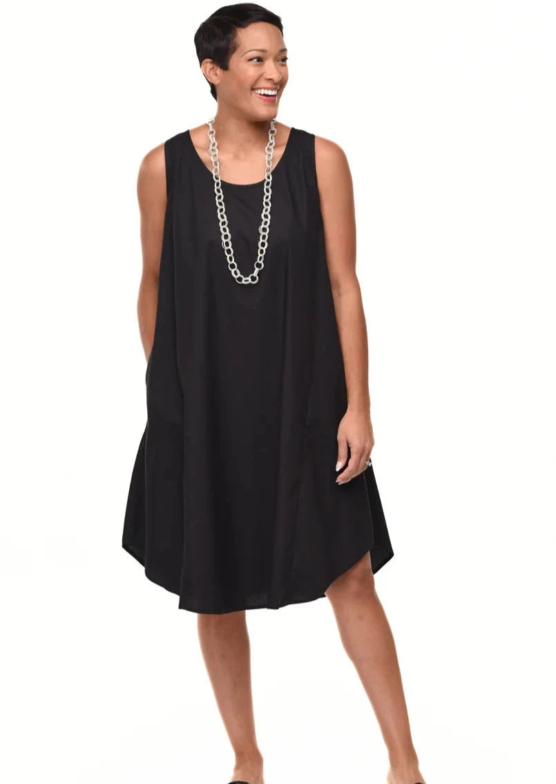 front of Teri Sleeveless cotton dress on model