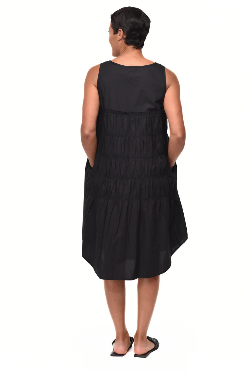 Back of Teri Sleeveless Cotton Dress on a model