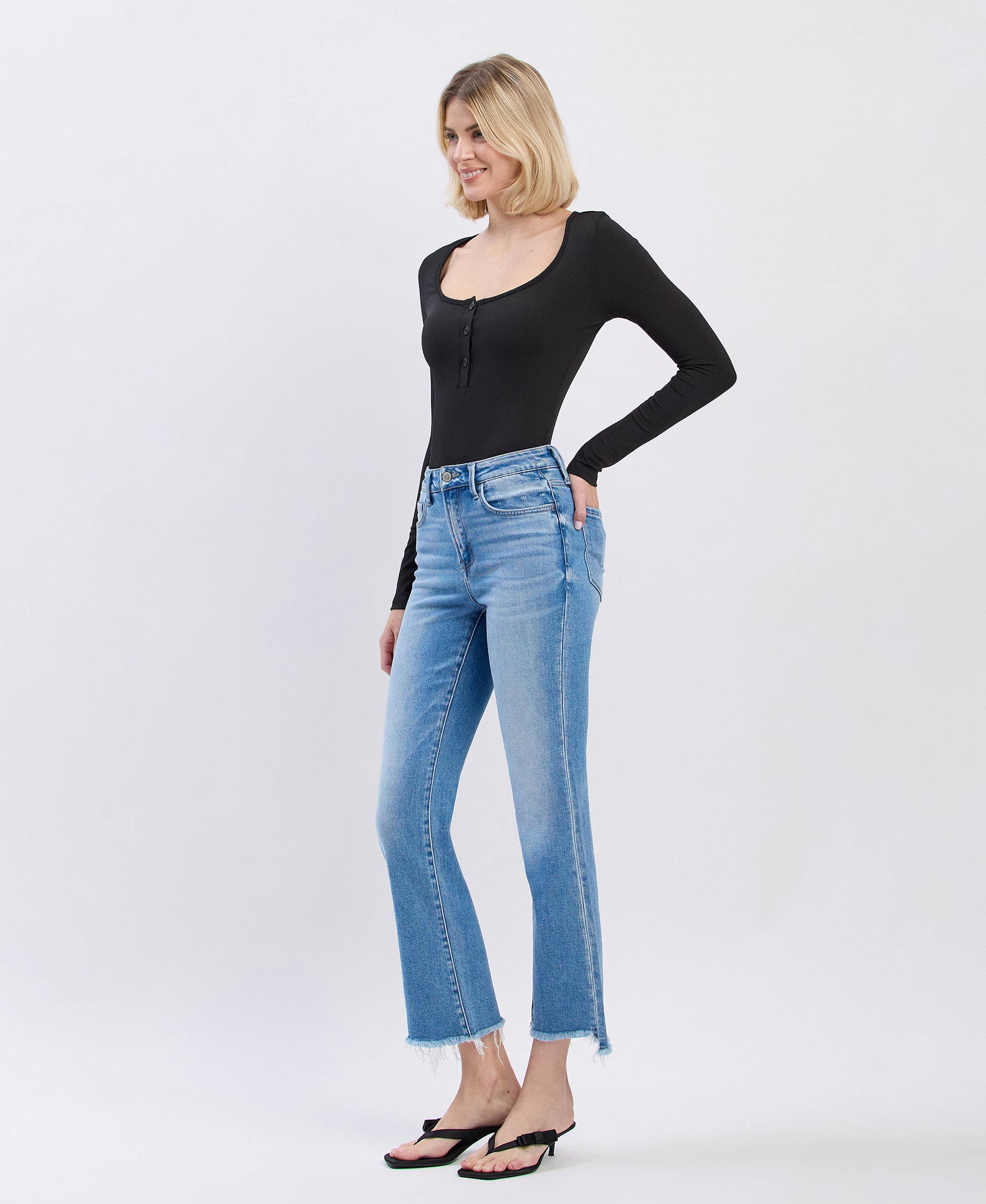 Slant Raw Edge Kick Flare Jean