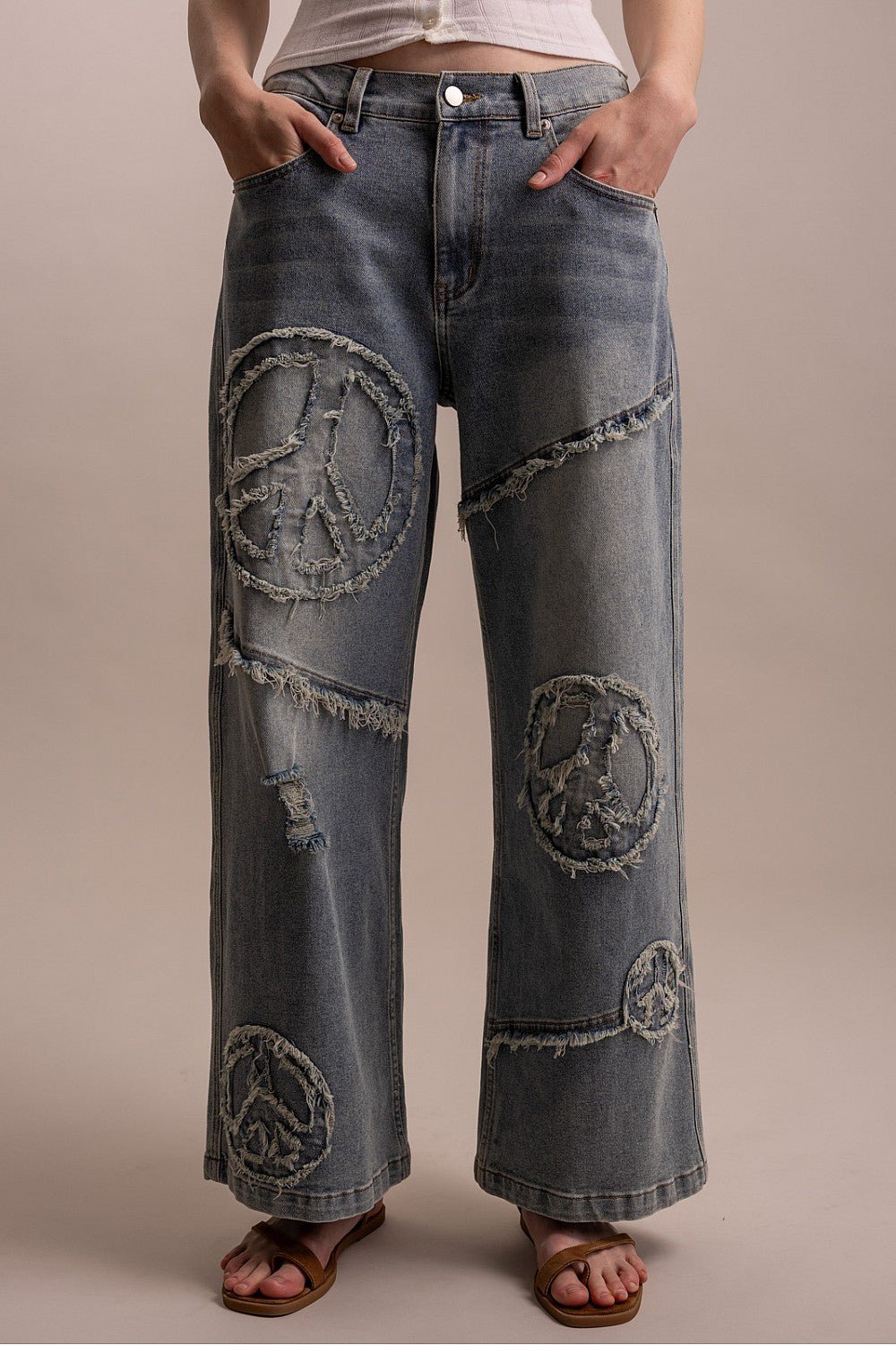 Peace Patch Denim Pant - Vintage Vault Boutique