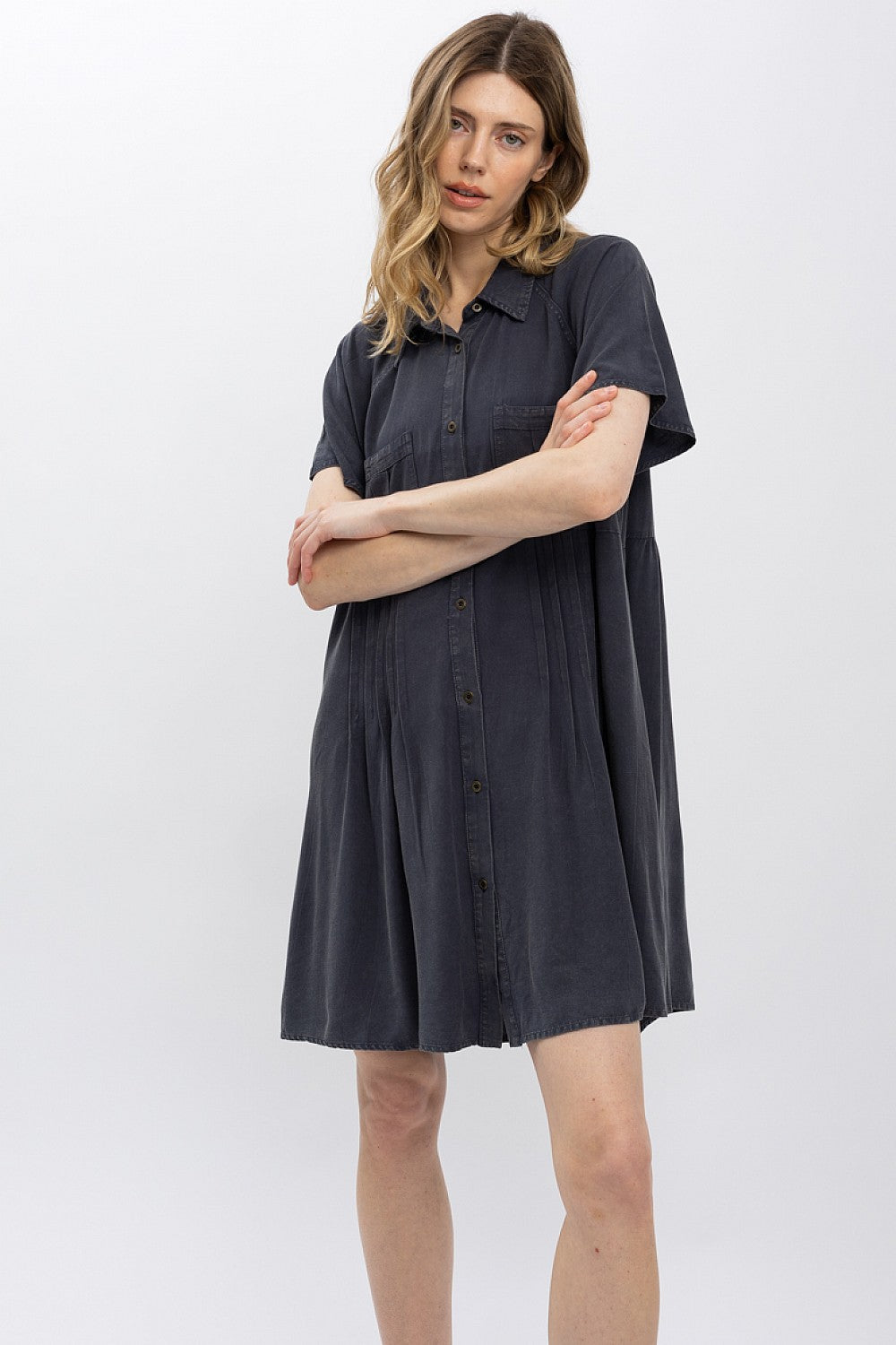 Charcoal PIntuck Shirt/Dress