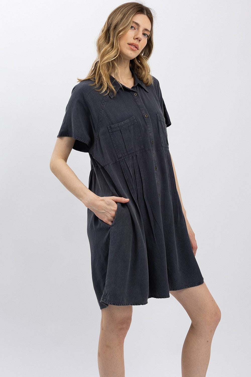 Charcoal PIntuck Shirt/Dress