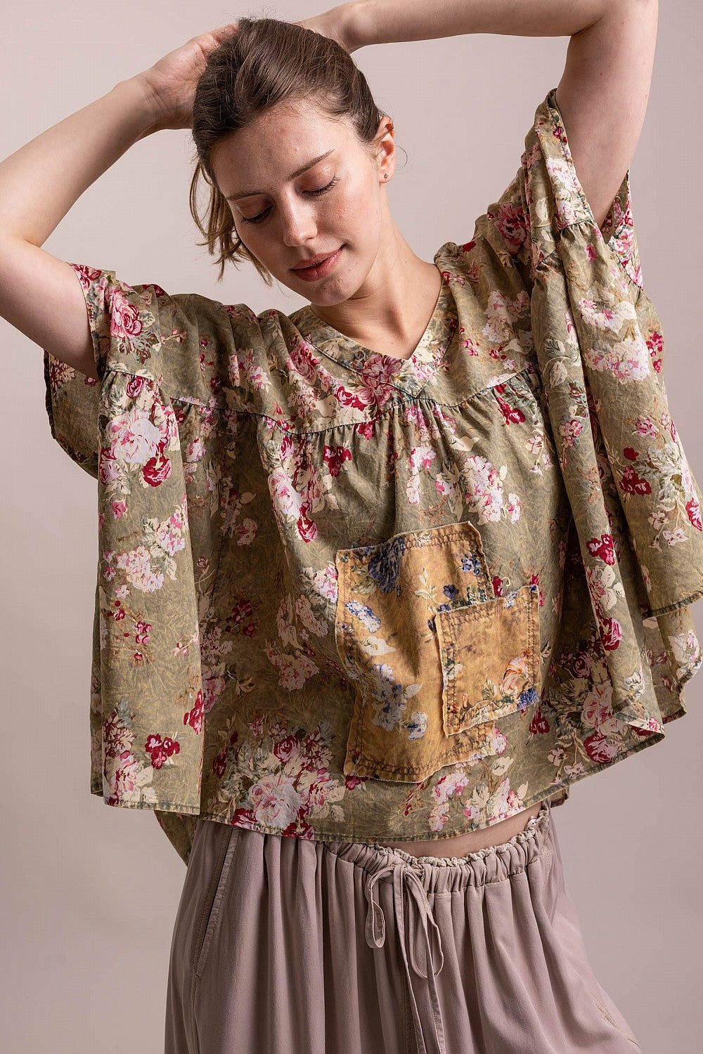 Flower Print Patchwork Loose Top