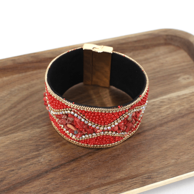 Beaded Magnetic Bracelet RED - Vintage Vault Boutique