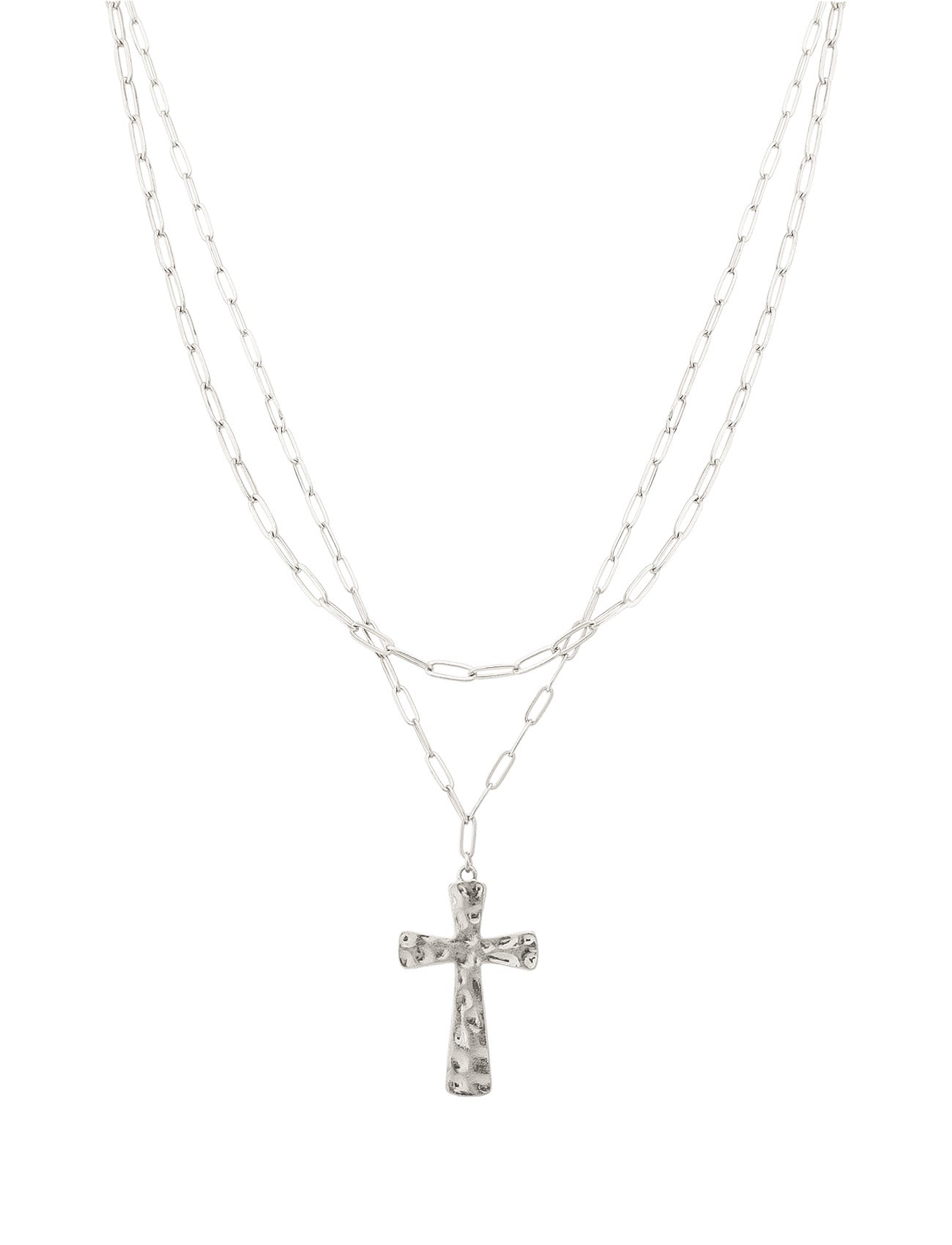 Silver Textured Cross Necklace