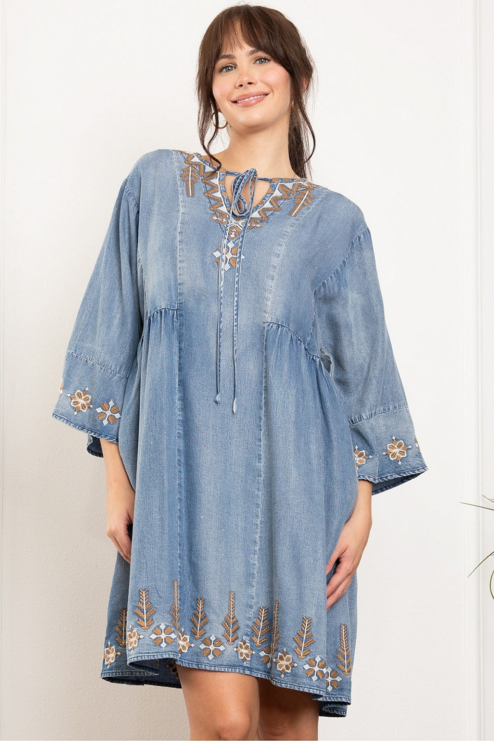 Embroidery Tencel Denim Dress - Main Image