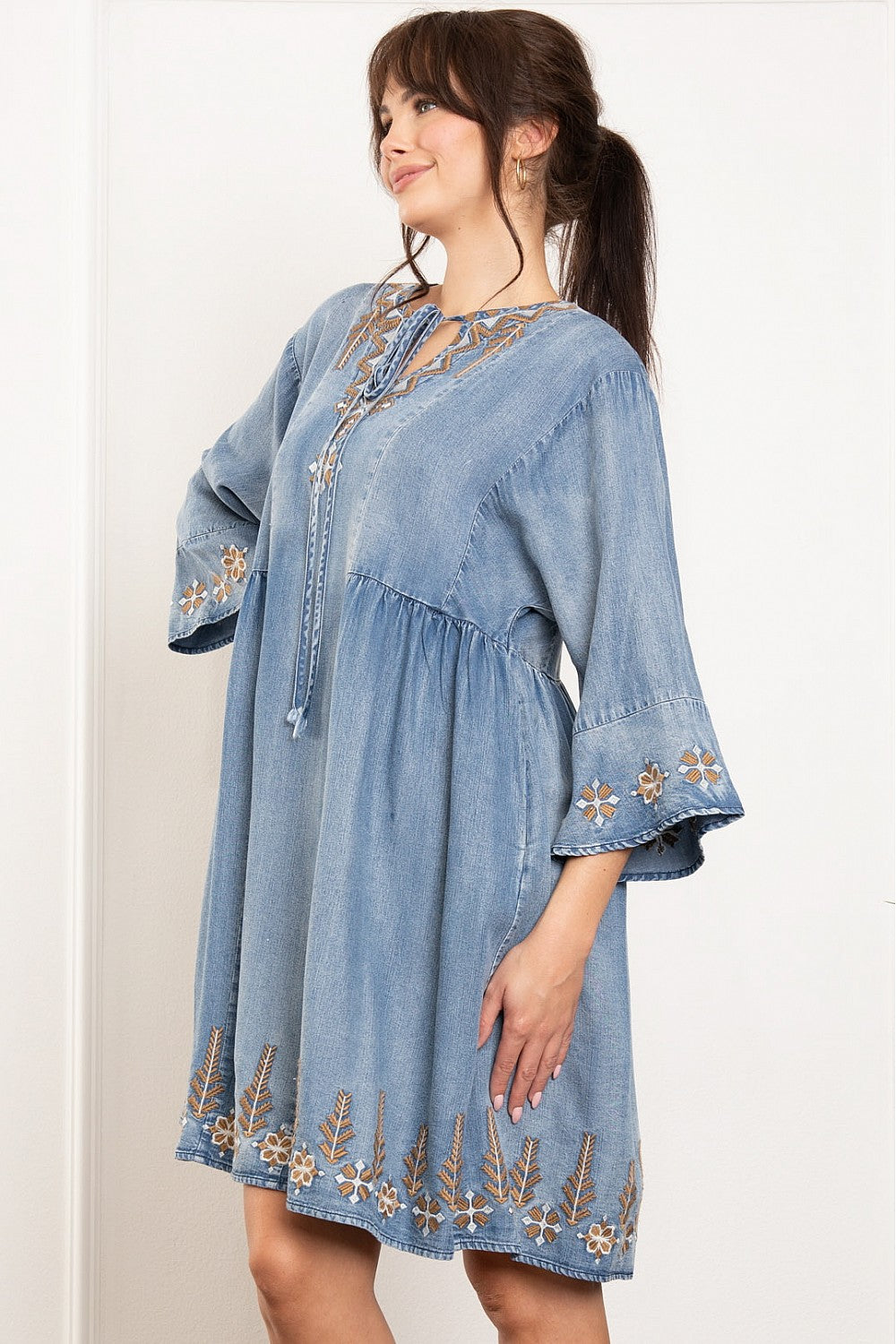 Embroidery Tencel Denim Dress