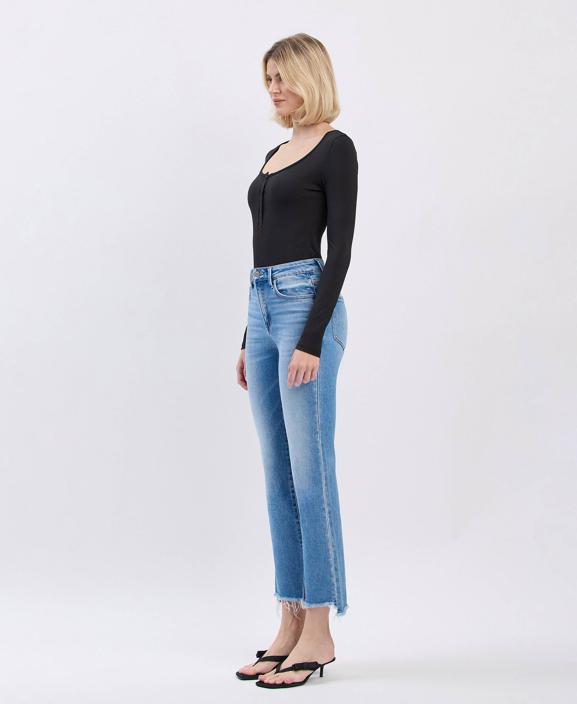 Slant Raw Edge Kick Flare Jean