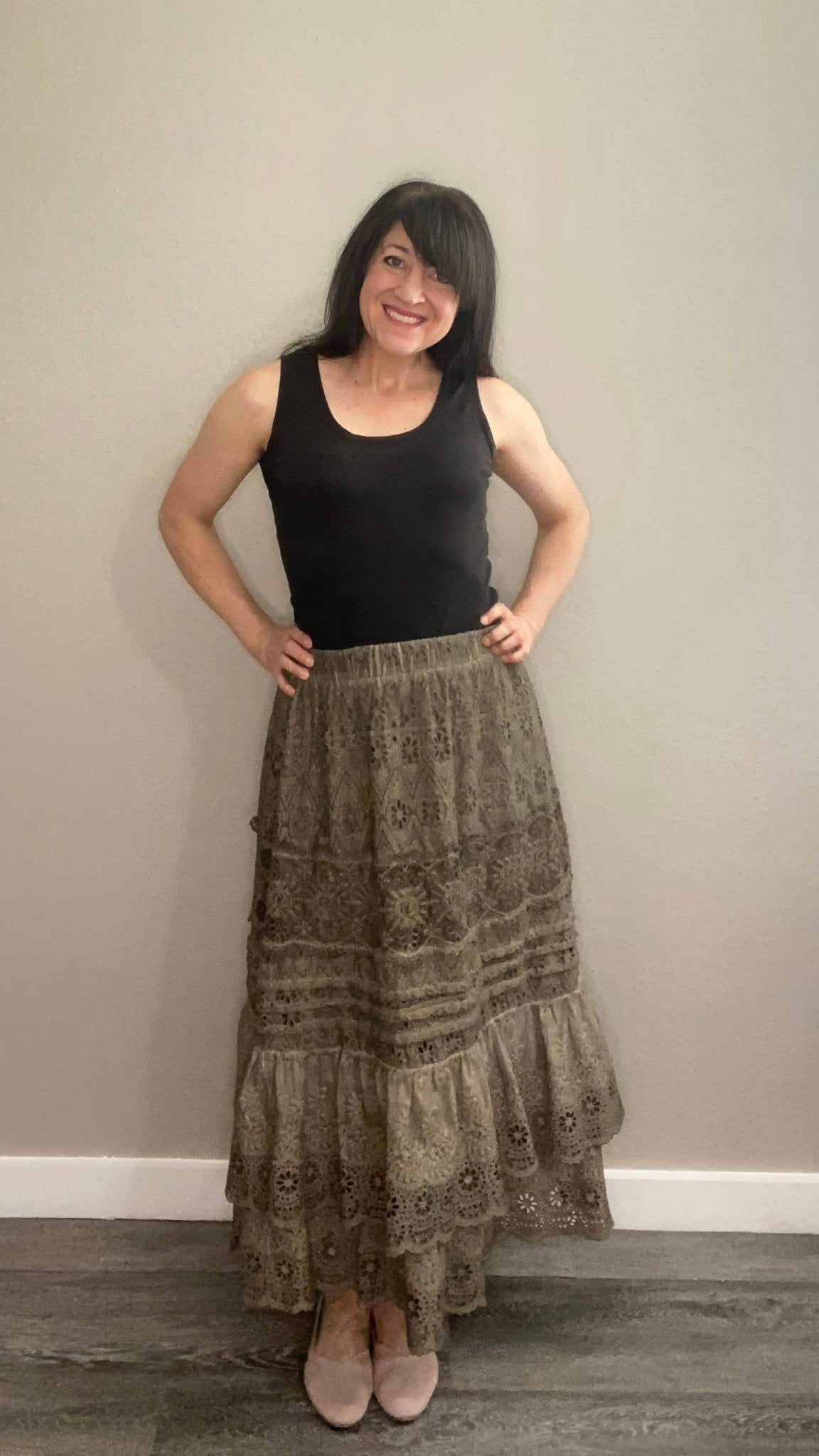 Serendipity Lace Maxi Skirt - Peppercorn Grey - Vintage Vault Boutique