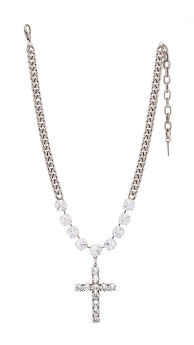 Necklace with a cross pendant and beaded chain on a white background