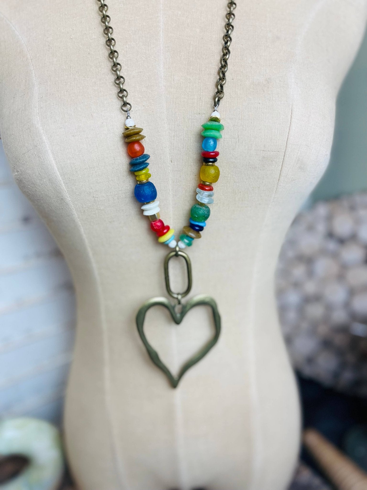 Multi Sea Glass Heart Necklace - Vintage Vault Boutique