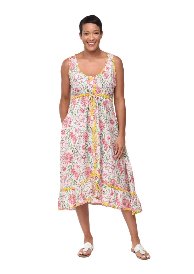 Front view of Abigail Cotton Tank Dress worn by a model.