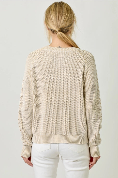 Washed Cable Knit Sweater - Almond