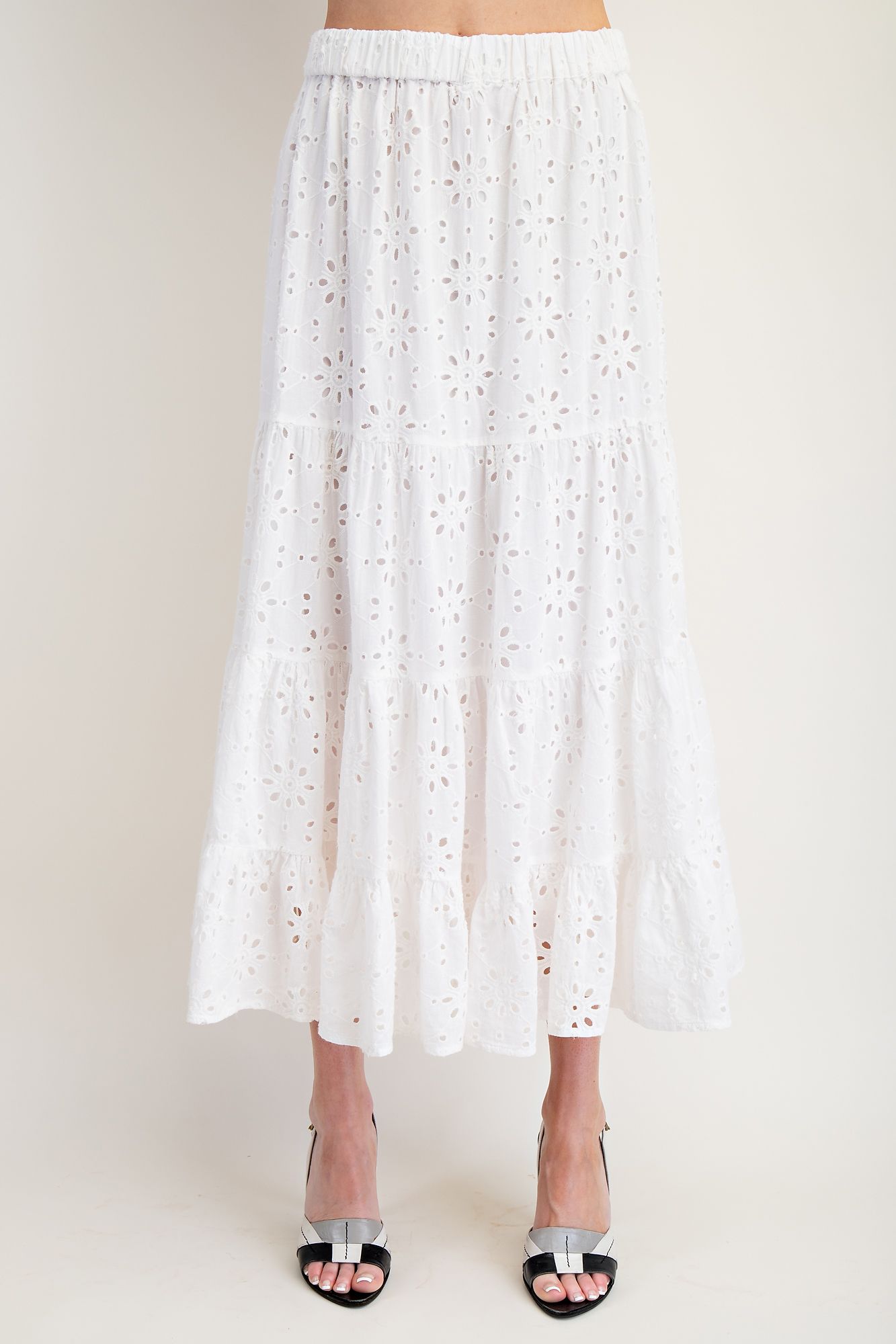 White Eyelet Tiered Skirt