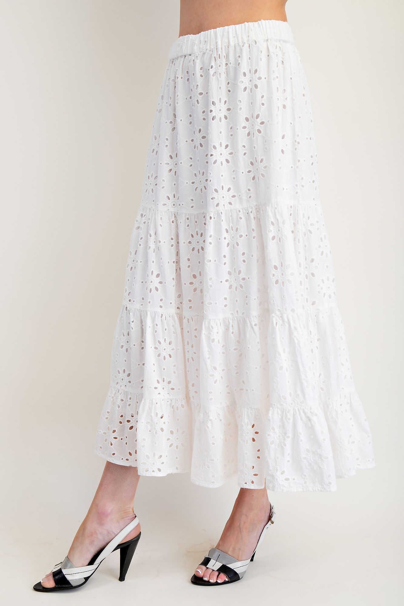 White Eyelet Tiered Skirt