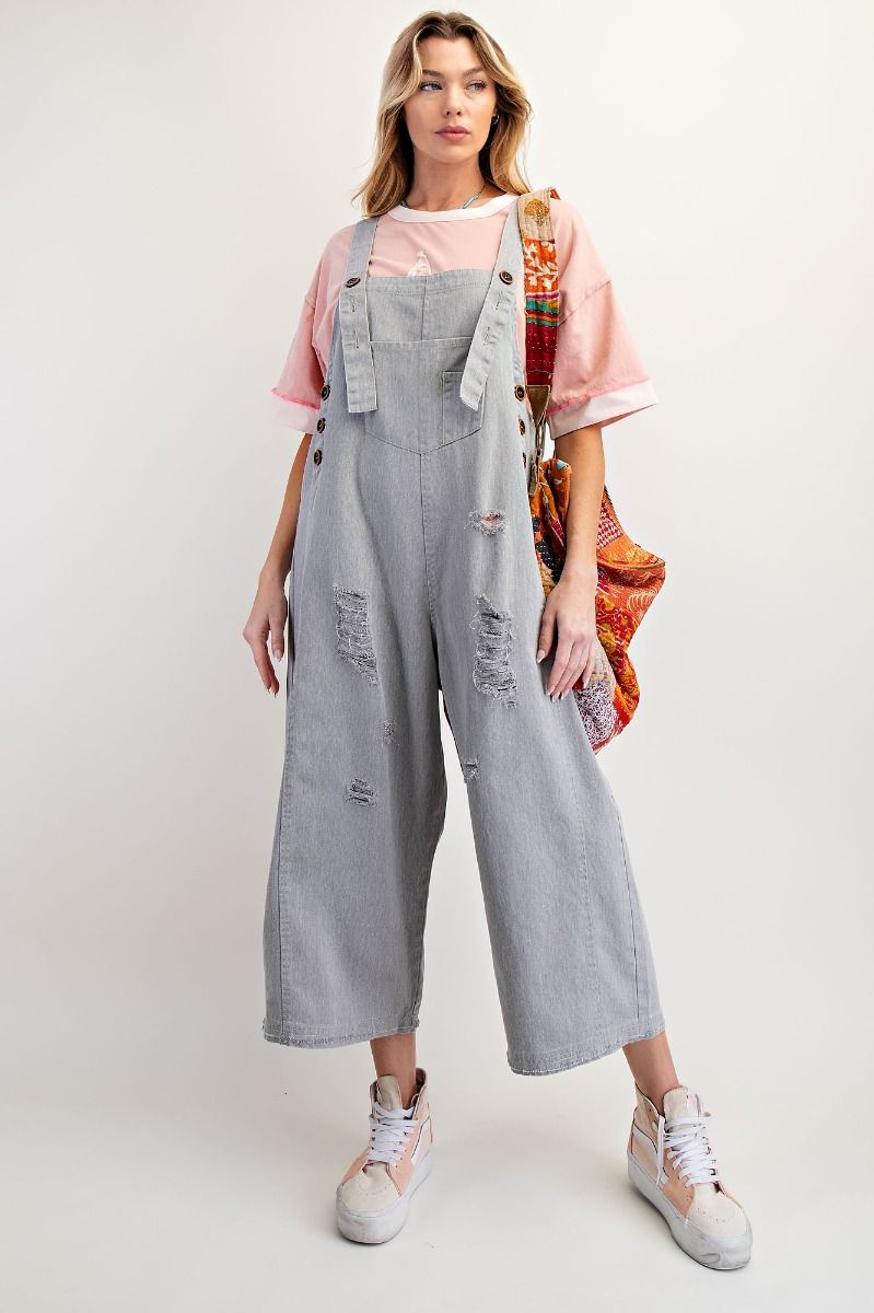 Washed Twill Oversized Overalls STONE