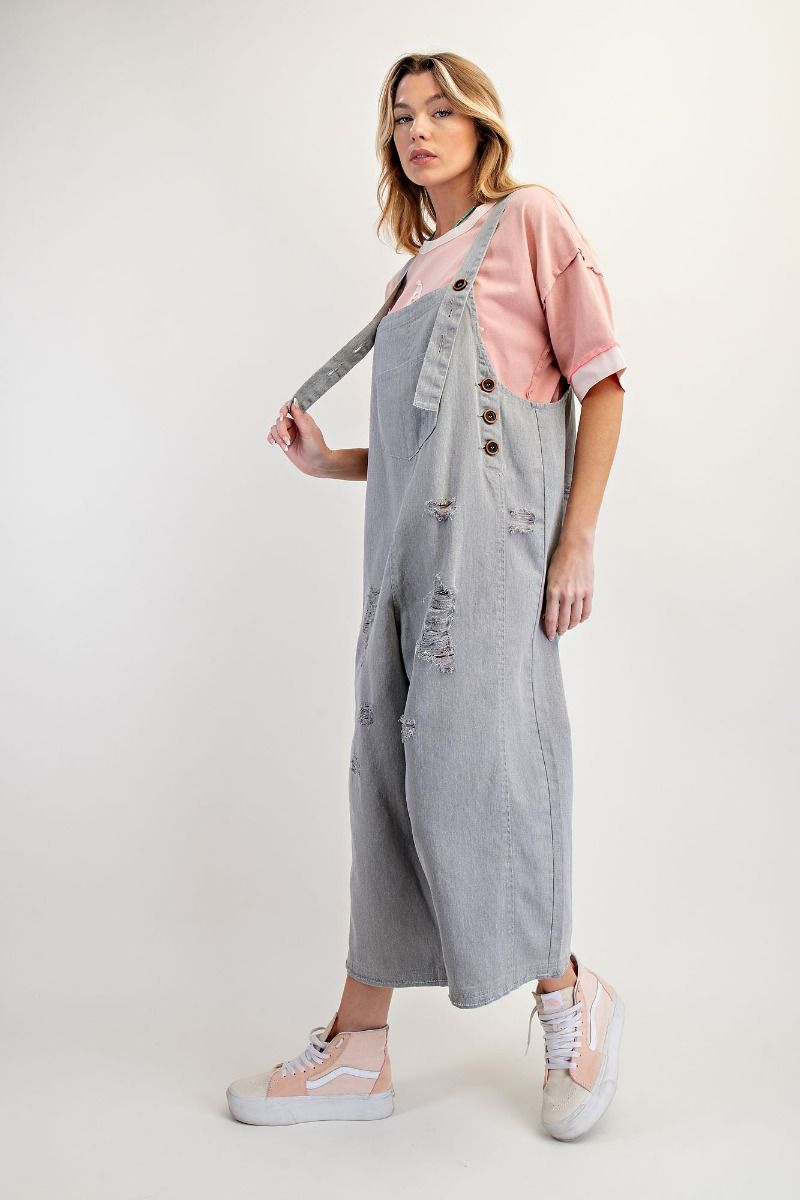 Washed Twill Oversized Overalls STONE