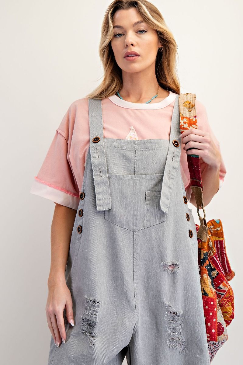 Washed Twill Oversized Overalls STONE