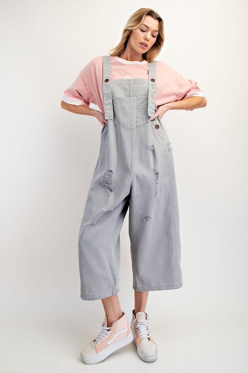 Washed Twill Oversized Overalls STONE