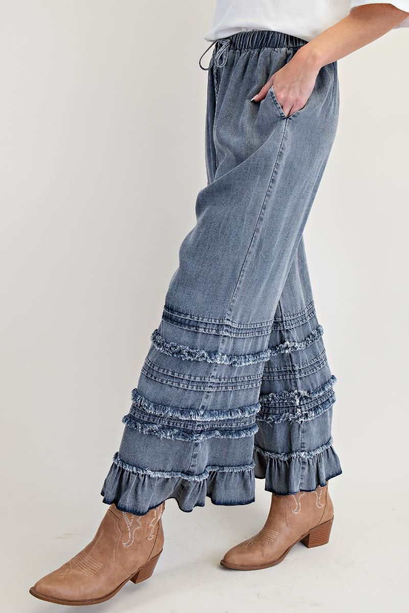Fray Washed Chambray Pants