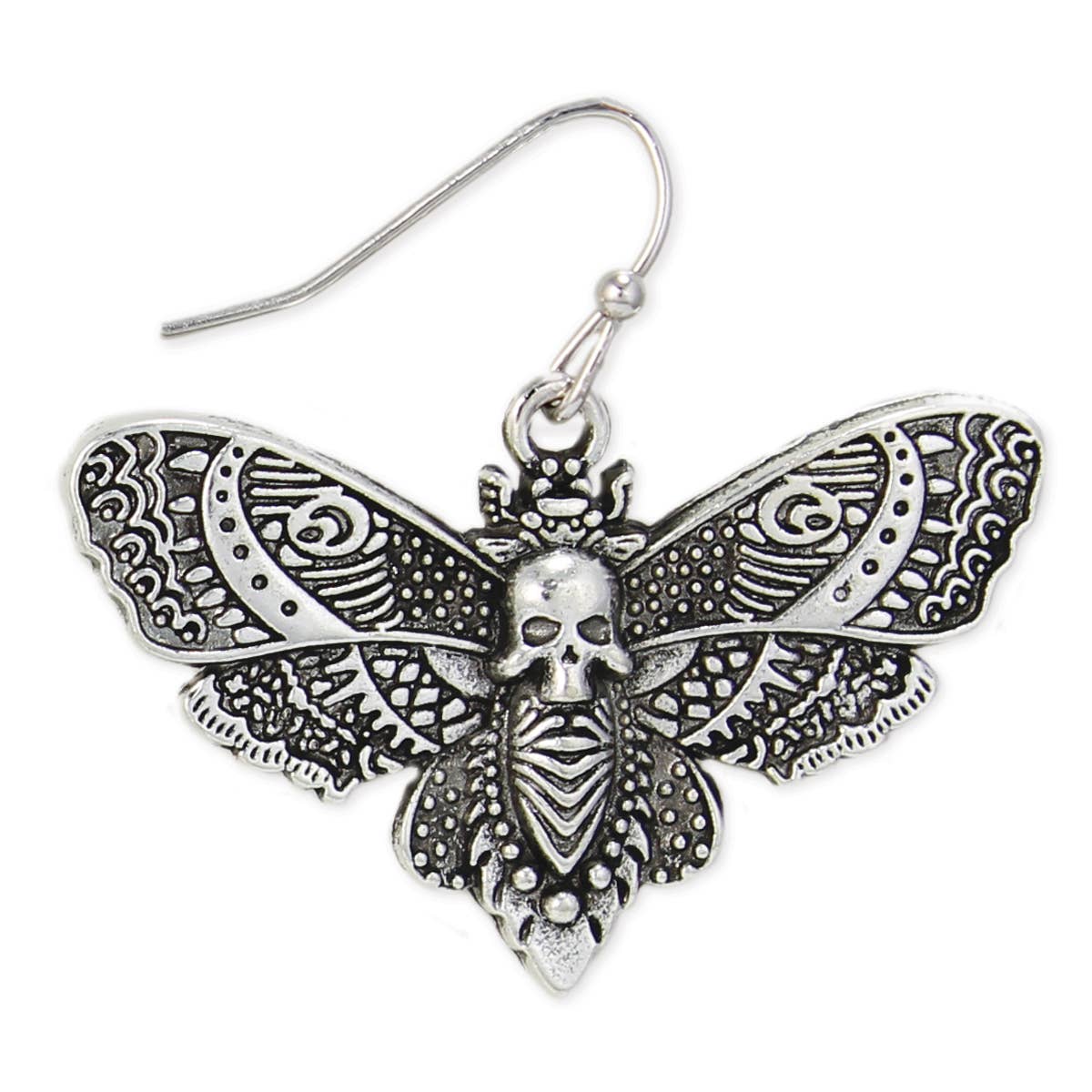 Silver Deaths Head Moth Earrings - Vintage Vault Boutique