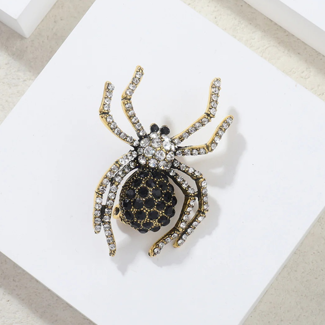 White Spider Rhinestone Brooch Pin