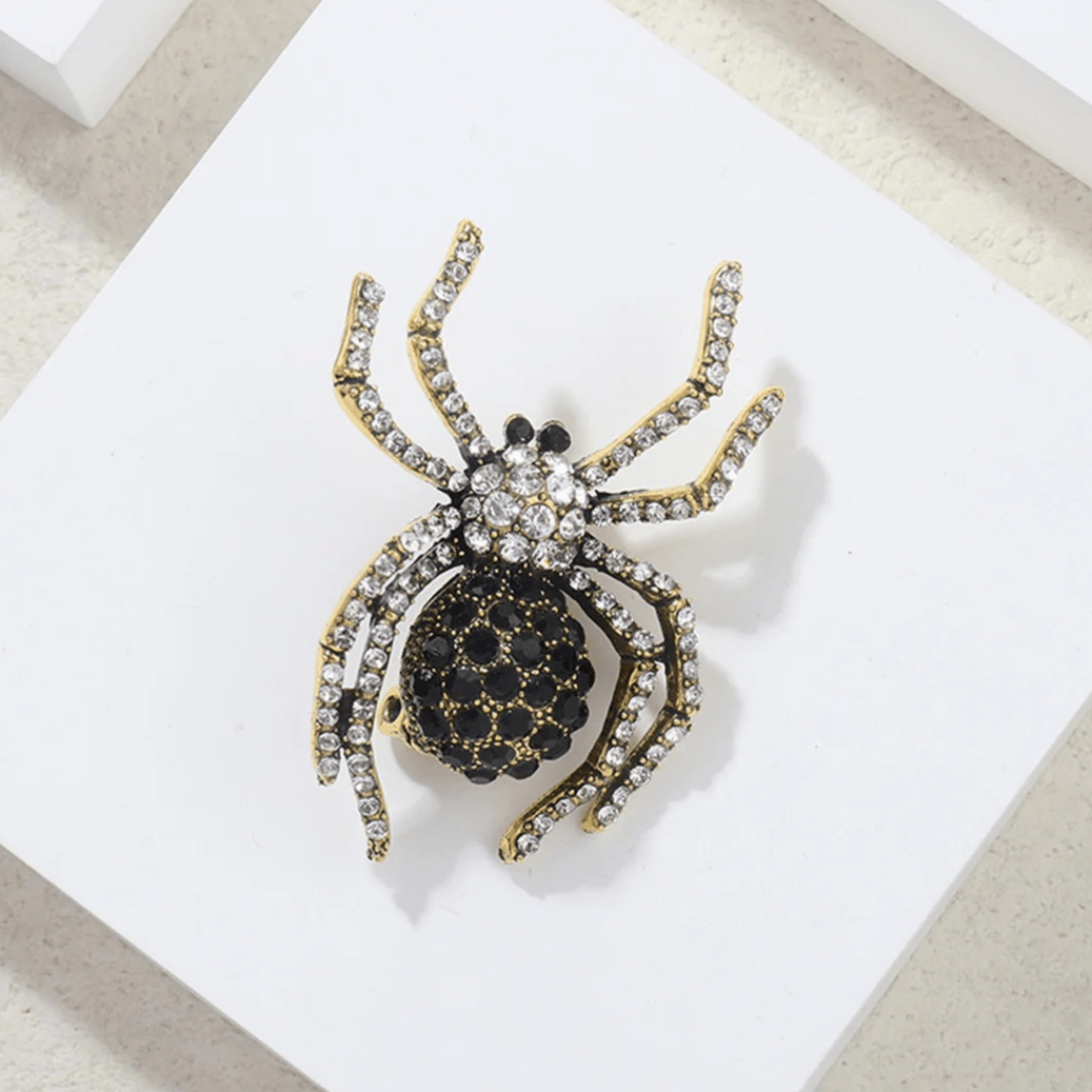 White Spider Rhinestone Brooch Pin - Vintage Vault Boutique