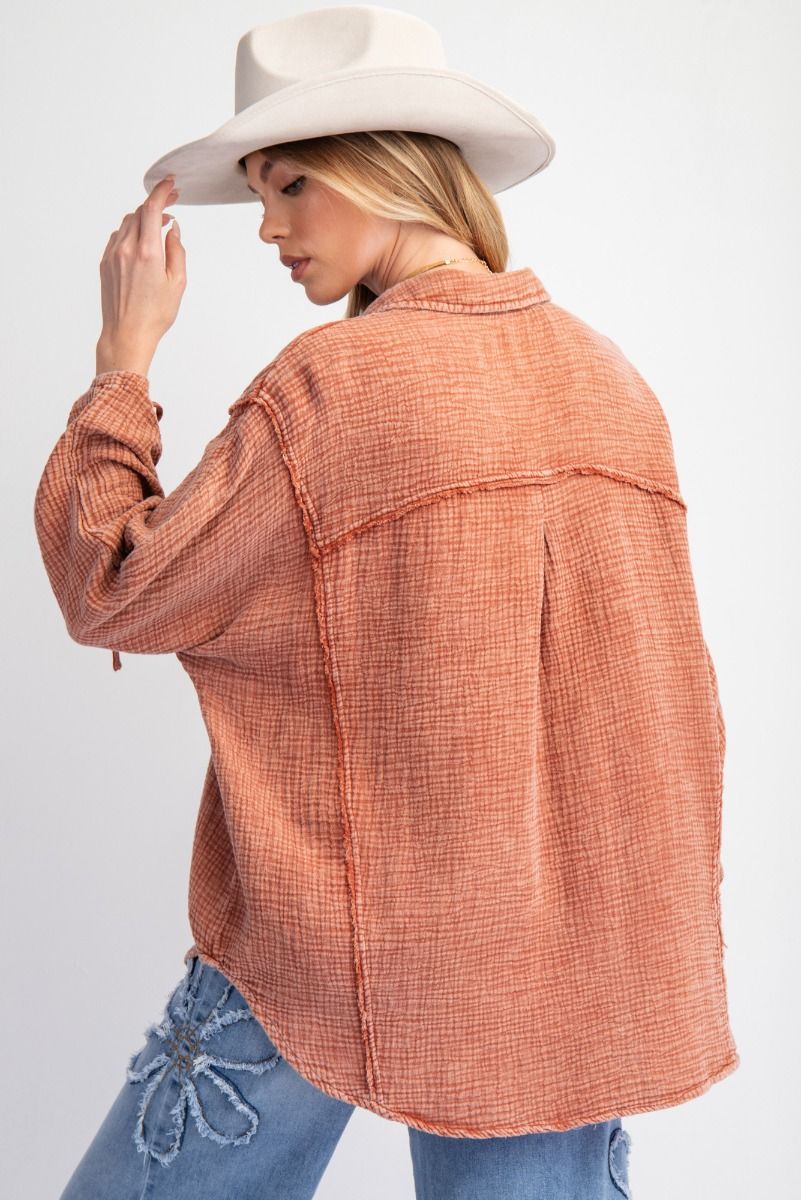 Rosewood Button Down Cotton Gauze Shirt
