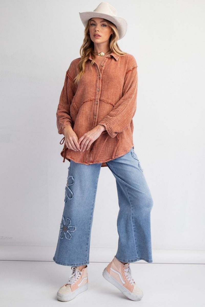 Rosewood Button Down Cotton Gauze Shirt