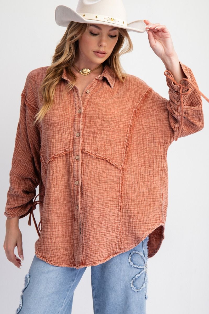 Rosewood Button Down Cotton Gauze Shirt