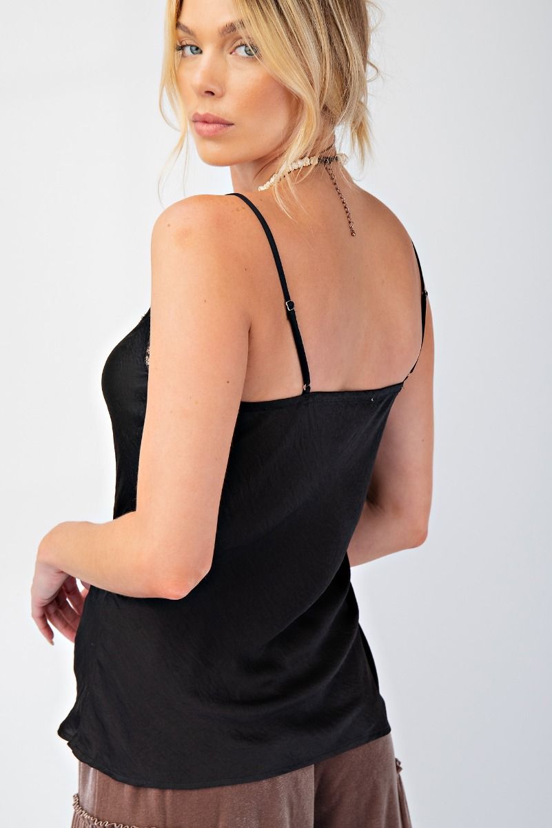 Lace Trim Satin Camisole - Vintage Vault Boutique