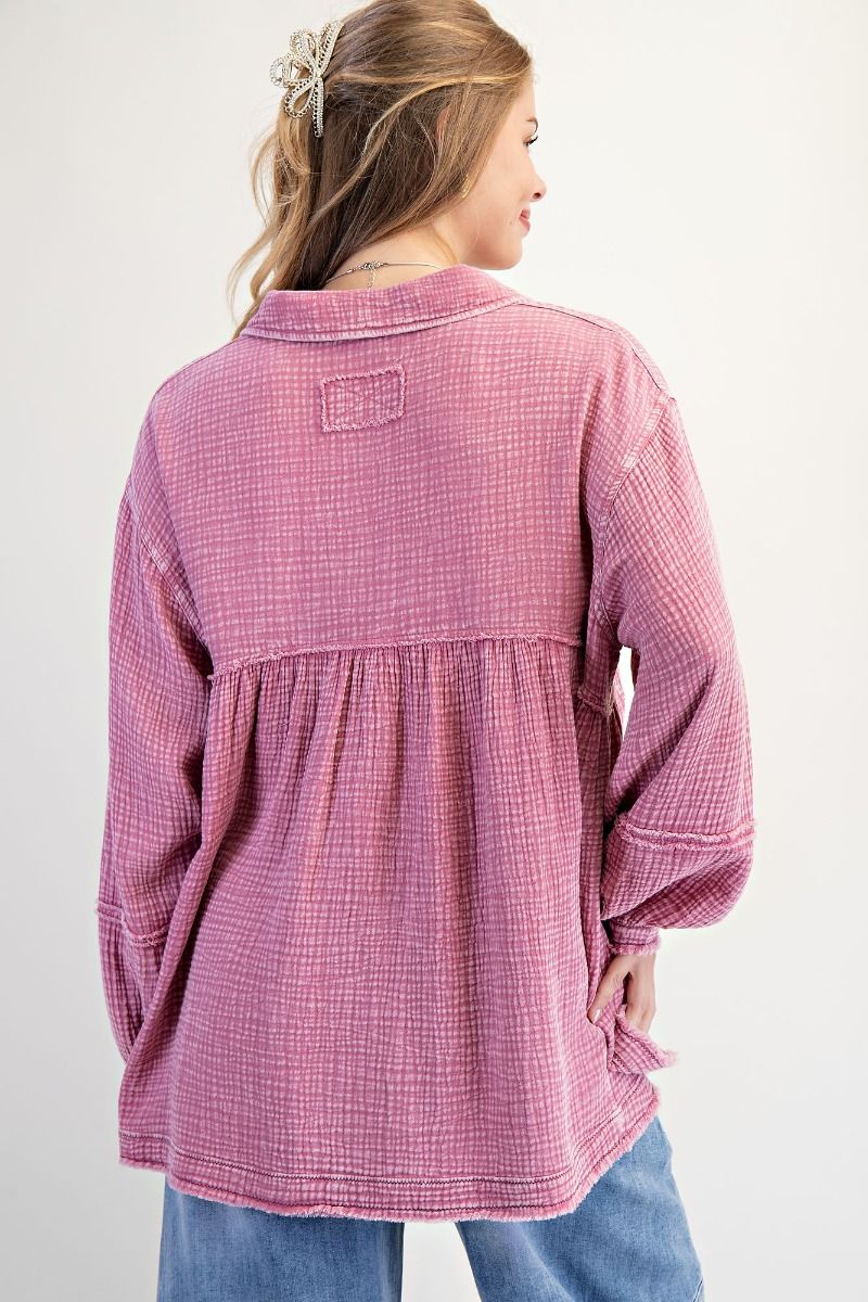 Retro Rose Cotton Gauze Button Up Shirt