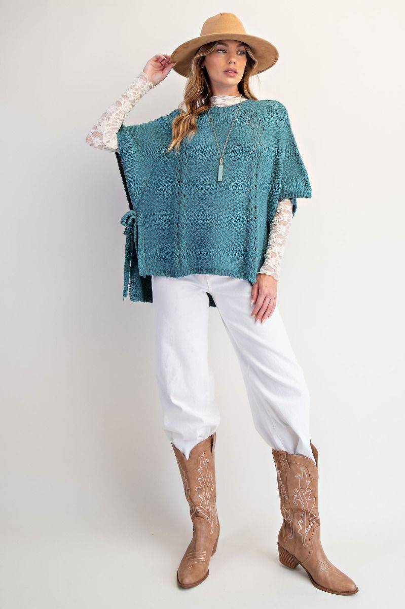 Faded Teal Side Tie Sweater