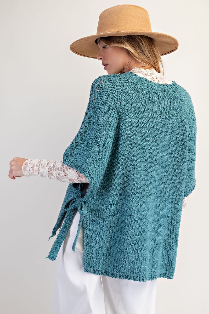 Faded Teal Side Tie Sweater