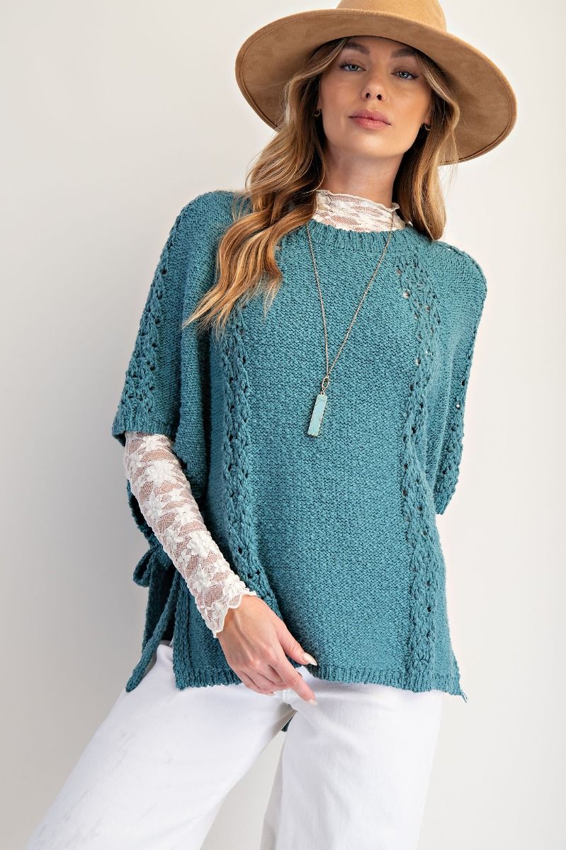 Faded Teal Side Tie Sweater