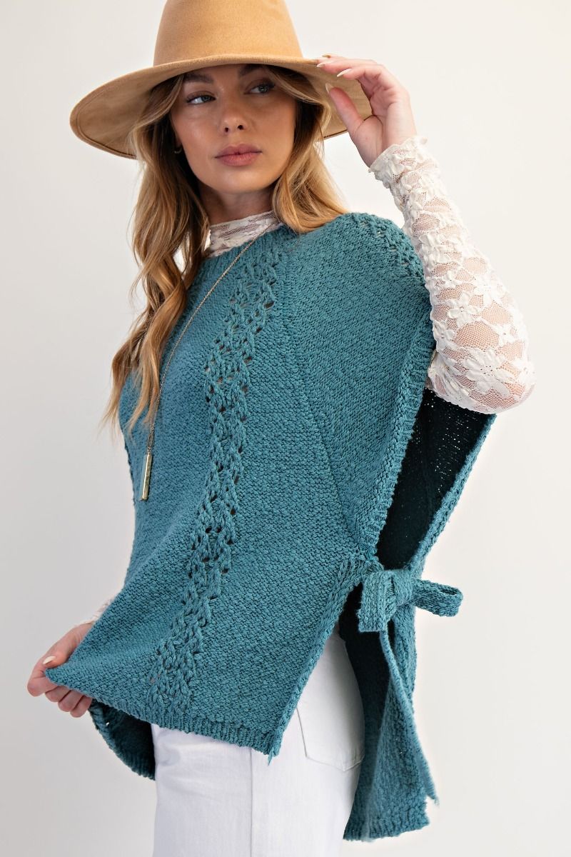 Faded Teal Side Tie Sweater