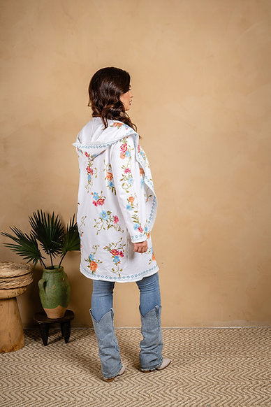 White Embroidery Hoodie Cardigan